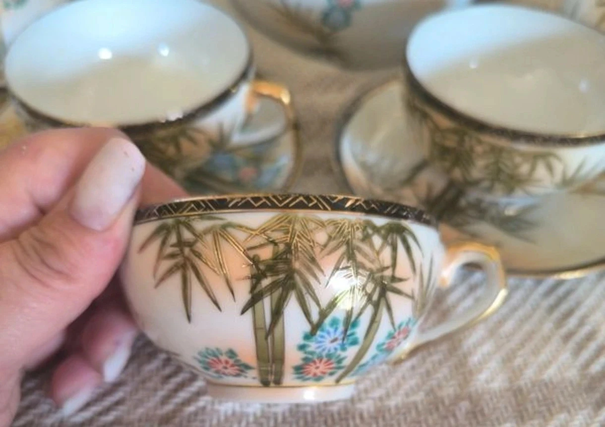 Vintage Japans theeservies van porselein – Made in Japan – bamboe decor – photo 4